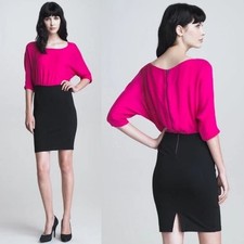 ALICE + OLIVIA PInk & Black 'Ginny" Blouson dress 3/4 Sleeve Dolman Silk  XS