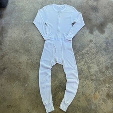 Vintage 70s Fruit of the Loom Thermal Union Suit Workwear Cabincore White L d12