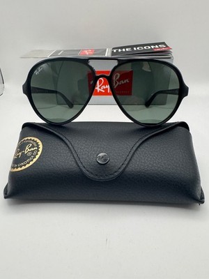 Ray-Ban Cats 5000 RB4125 59mm Aviator Unisex Sunglasses - Black Frame Green Lens