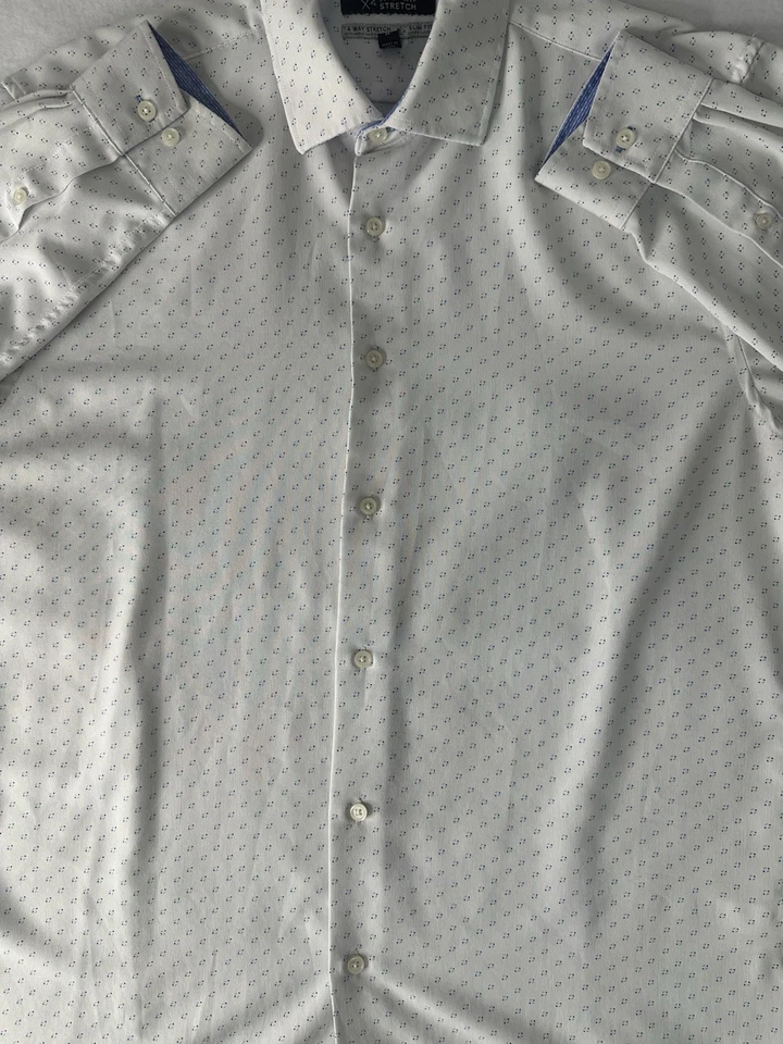 Camisa de vestir para hombre Report Collection 16 35 calce ajustado blanca micro puntos 4 vías  Foto 4 de 4