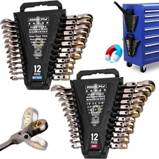 Premium 24-Piece Flex-Head Ratchet Wrenches Set with Magnetic Organizers, Met...