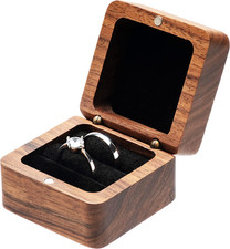 Square Solid Wood Double Ring Box Case for Wedding Ceremony Engagement Proposal,