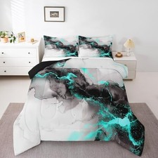 Black and Grey Teal Comforter Set Marble Aesthetic Queen Black Teal Grey