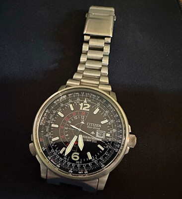 Citizen Eco-Drive Promaster Nighthawk Black Dial WR200 Slide Rule Bracelet