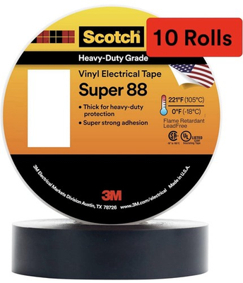 #ad 3M Scotch Vinyl Electrical Tape Super 88 3 4 in x 44 ft Black 10 Rolls $26.00