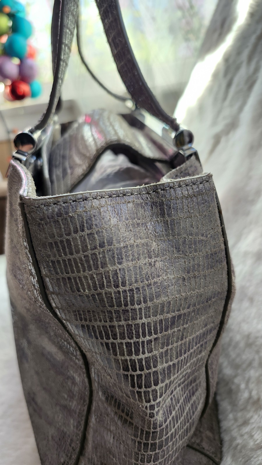 Michael Kors MK Gray Python Leather Top Zip E/W T… - image 5