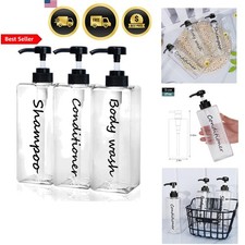Refillable Shampoo  Conditioner Dispenser Set Modern Clear Bottles 3pc