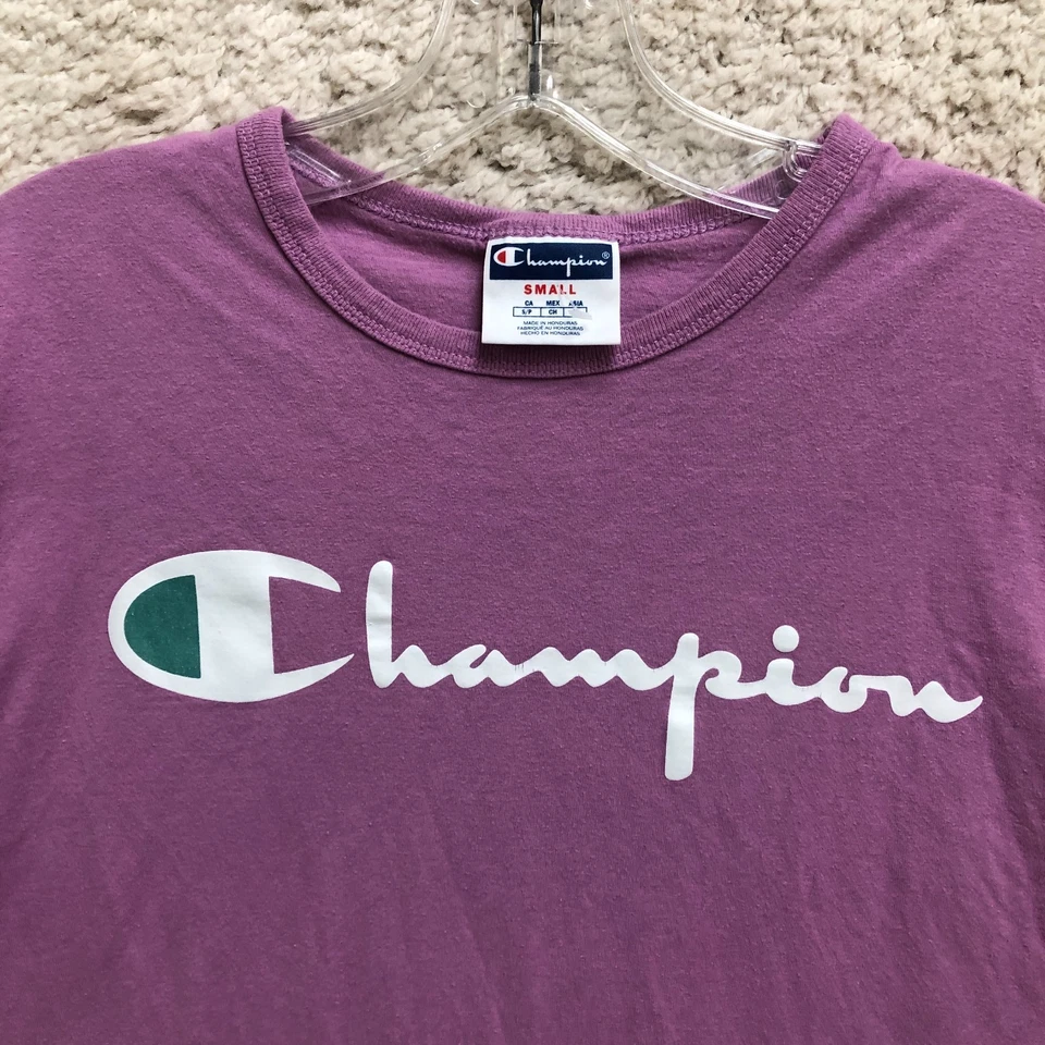 Champion Top Camisa Pequeña Adulto Púrpura Cuello Redondo Manga Corta Pullover Camiseta Para Mujer Foto 2 de 4