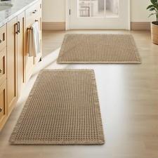 Waffle Bath Mats Set 2 Absorbent Non Slip Bathroom Floor Washable Boho Rugs 2