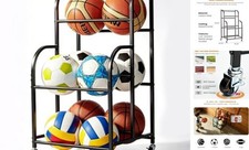 Basketball Rack with Wheels - Space-Saving Vertical Ball Storage for