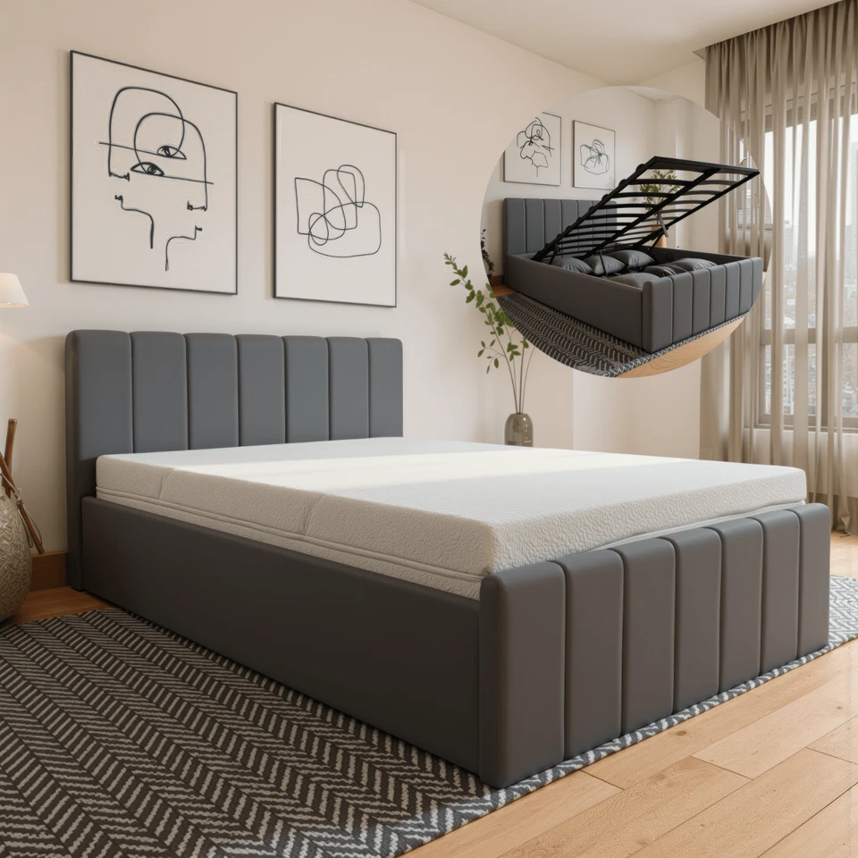 Luxury Plush Velvet Ottoman Bed Frame with Gas Lift Storage, Double & King Sizes