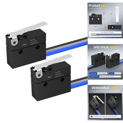 2-Pack Waterproof Micro Limit Switch SPDT 1NO 1NC 6A 12V DC 5A 250V AC Pre-Wired