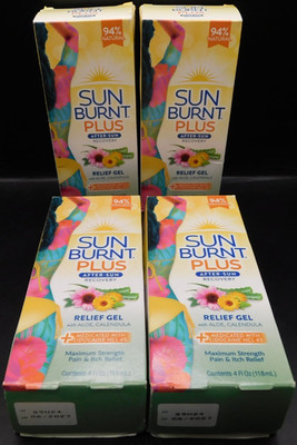 Lot Of 4 Sun Burnt Plus After Sun Recovery Relief Gel 4Fl Oz Ea Exp: 6/27 New