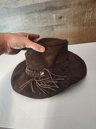 Vintage Dark Brown Leather Floppy Hat Renaissance Style