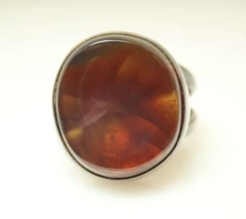 Vintage Artist Signed Fire Agate Sterling Silver Band Ring Sz 7