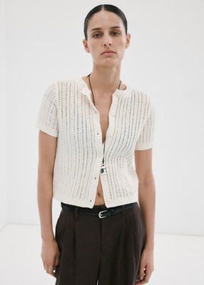 NEW MANGO Button Openwork knit cardigan ECRU SIZE M /100%AUTHENTIC