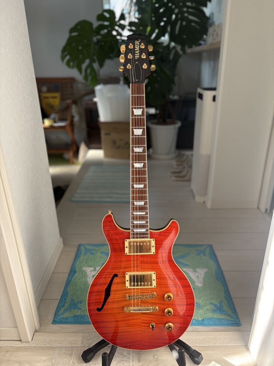 Electric Guitar Hamer USA Artist Custom 1996 Model F Hole Flame