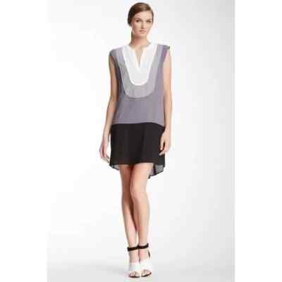 Women's Fashion BCBGMaxAzria Colorblock Bib Harlow Mini Dress Grey White XS  EUC