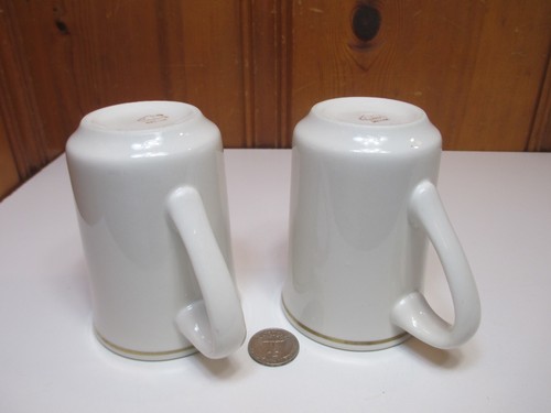 Set of 2 Buffalo Restaurant Ware 7oz Stoneware Coffee Mugs White Gold Band EUC - Picture 5 of 7