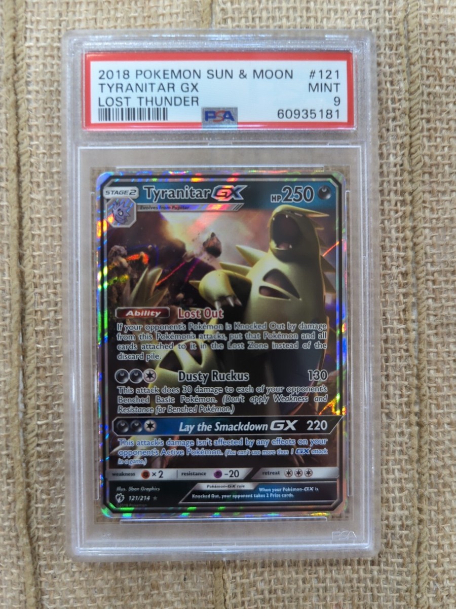 PSA 9 Graded 2018 Pokemon Sun & Moon Tyranitar GX Lost Thunder