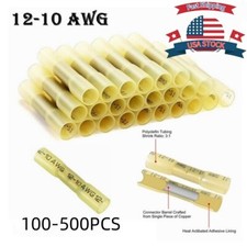 100-500X AWG 12-10 Gauge Heat Shrink CrimpTerminals Wire Butt  Yellow Connectors
