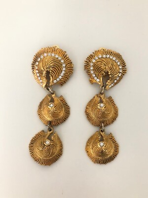 Boucle D'oreilles clips Doré Et Pierre Verte / Vintage