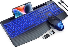 .Wireless Keyboard and Mouse Backlits, Wrist Rest, Jiggler Mouse, Rechargeable E