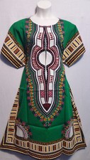 Women 100% Cotton Dashiki Print Dress Kaftan Short Sleeve 60's 70's Free Size