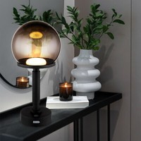 Tischleuchte Nachttischlampe Beistellleuchte Led Touchdimmer Rauch Schwarz Akku