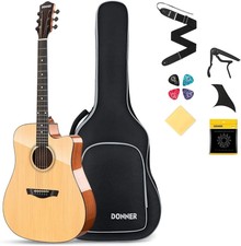 Donner Dad-812c Cutaway Dreadnought Natural Gloss Acoustic Guitar