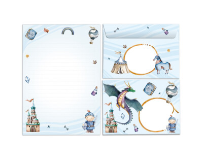 Briefpapier-Set Kinder Notizblock (A5) Briefumschläge Ritter Kindermotiv Jungen