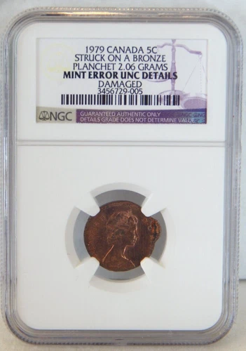 1979 CANADA 5C NGC - MINT ERROR UNC DETAILS - DAMAGED 5 CENT #BT-127