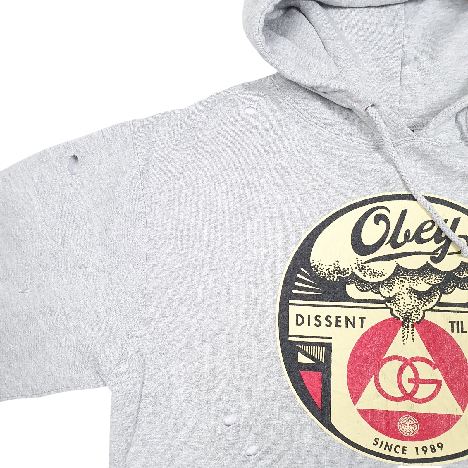 OBEY Hoodie Disent Distressed Since 1989 Jumper Sweatshirt Mens M image 4