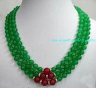 Red Jade Round Gems Beads Necklace 17-19" 3 Rows Natural 6mm Green