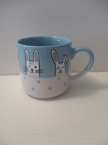 Eli + Ana Blue and White EASTER SPRING BUNNY RABBITS Ceramic Mug - NEW - Picture 1 of 2