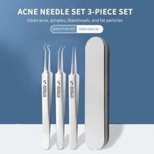 3PCS Blackhead Remover Tweezers Acne Pimple Blemish Extractor Curved Needle Clip