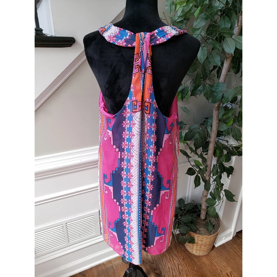 B. Vestido elegante hasta la rodilla para mujer M multi detalle boho geométrico cuello redondo Foto 4 de 4