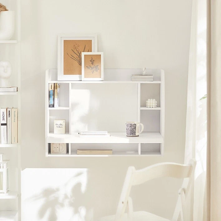 SoBuy Wood Wall Computer PC Table Desk with Shelves Bookcase White FWT18 W UK