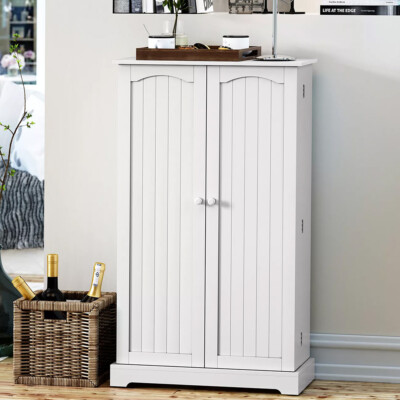 Kitchen Food Pantry Storage Cabinet with Doors and Adjustable Shelves White US