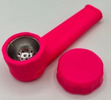 Silicone Tobacco Smoking Pipe with Metal Bowl & Cap Lid USA seller Pink