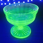 Vintage Custard Uranium Depression Glass Green Embossed Sherbet Cup Set Of 2