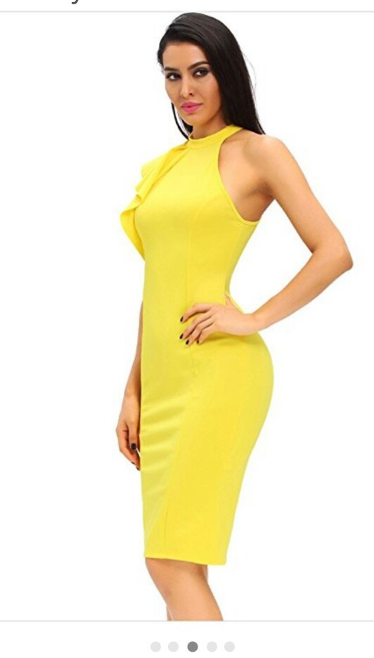 yellow knee length prom dress Bodycon Women's Yellow Knee Length Formal Evening Ball Bridesmaid Party  Dress