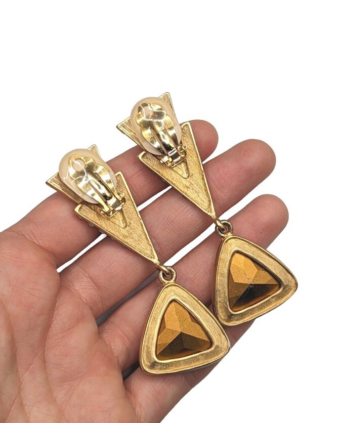 Amazing Statement Clear Crystal Dangle Drop Gold … - image 3