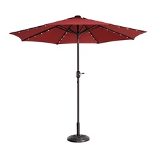 Villacera 9-Foot LED Outdoor Patio Umbrella with Solar Lights with Base Red