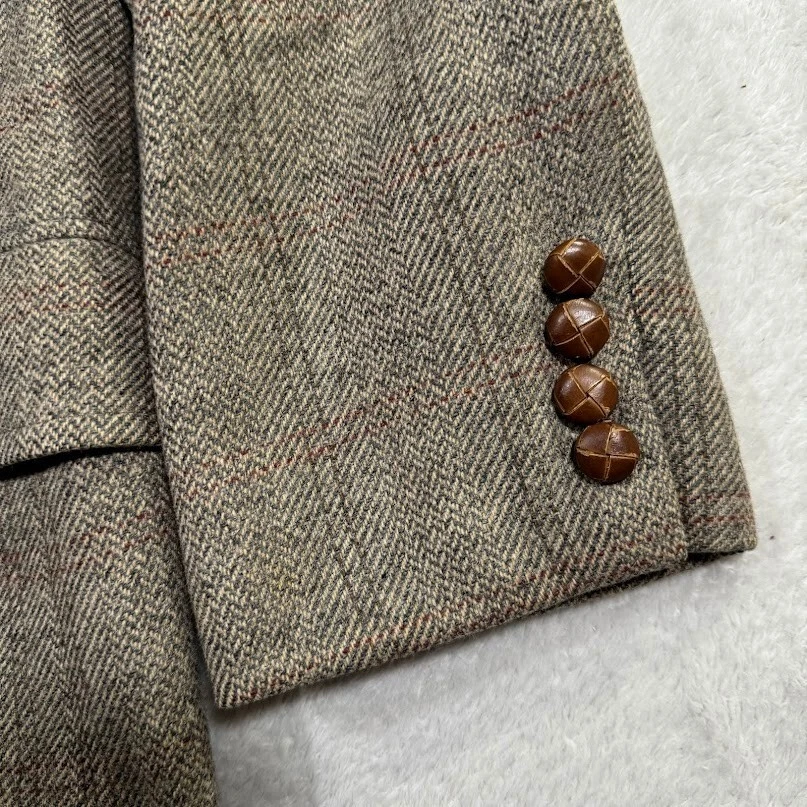 Blazer CHAPS RALPH LAUREN Para Hombre 40R Camelhair Pata de Gallo 2 Botones Cuero Beige Foto 3 de 4