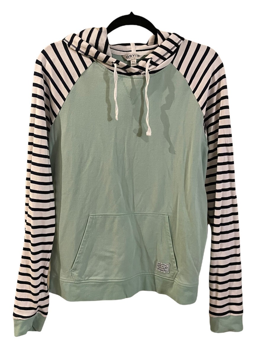 Orvis Mint Stripe Jersey Hoodie Men Small Condition 9/10 no flaws