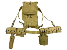 WW2 US Army Equipment Group Belt 1928 Haversack Canteen & Pouches With Dates