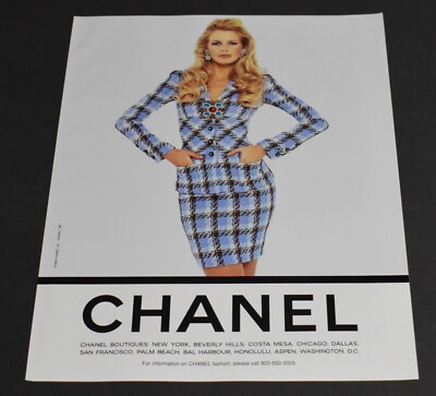 1995 Print Ad Sexy Chanel Blonde Lady Claudia Schiffer Skirt