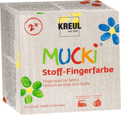 4er-Set MUCKI Stoff-Fingerfarbe, Fingermalfarbe Stofffarbe Malfarbe