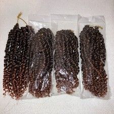 Curly Hair Extensions, 4 Sets, 12 Strands Each, Dark Brown w/ Lighter Brown Ends